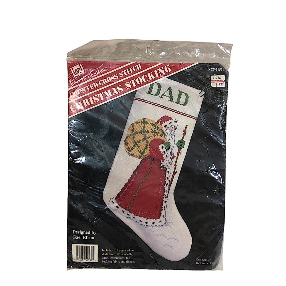 VTG Banar Designs Cross Stitch Kit Christmas Santa Claus Stocking  DAD